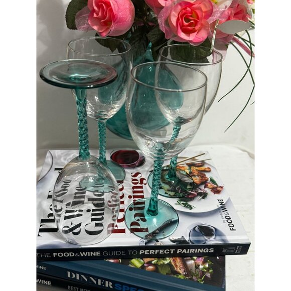 Vintage Cristal D’Arques Angelique Aqua Twisted Stem Wine Glass Set Of 4 - Picture 3 of 10